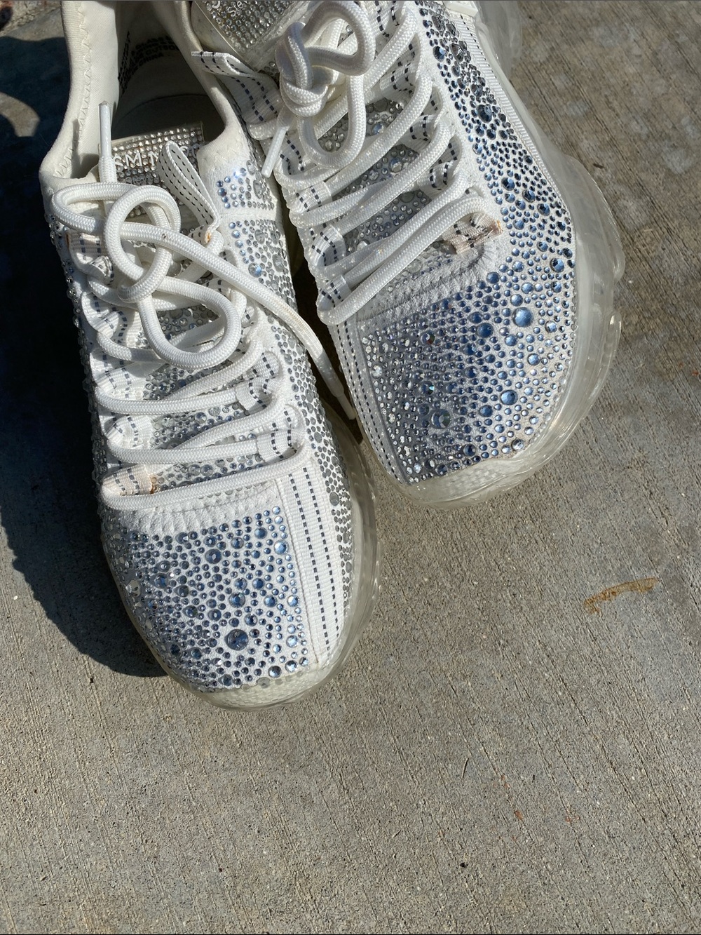 Steve Madden White Crystal Embellished Chunky Sneakers - Picture 3 of 16